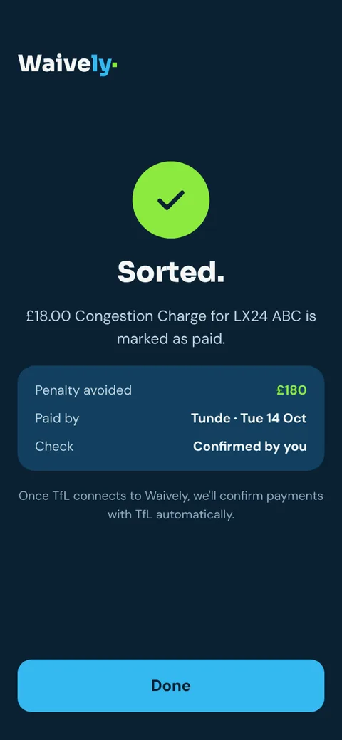 Sorted: charge paid, £180 penalty avoided
