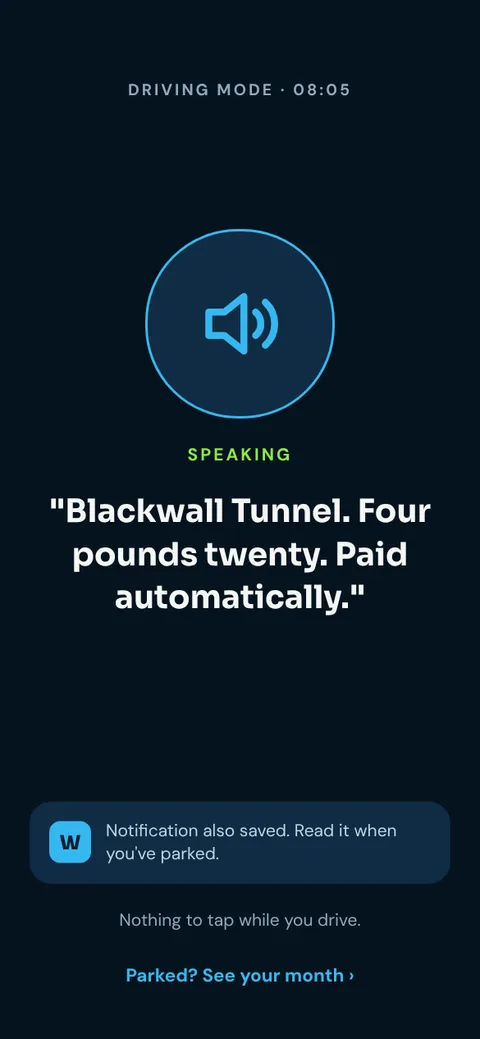 Driving mode: Waively says the charge out loud